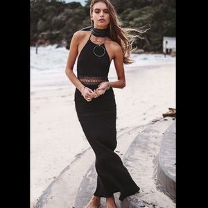 Sabo Skirt Formal Black Halter Dress with Lace